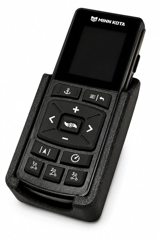 Remote Holder fits the Minn-Kota Advanced GPS trolling Motor Remote. Carbon Fiber Infused. Crafted by a Fisherman for Fishermen. Proudly Designed and Precision-Manufactured in the USA.