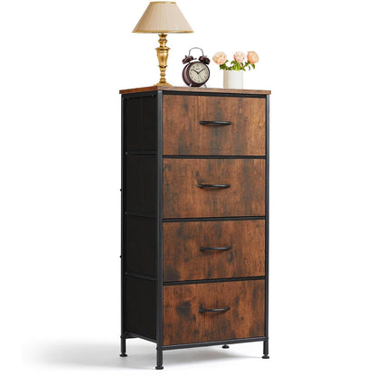 4 Drawers Dresser for Bedroom Fabric Storage Tower with Wooden Top | Steel Frame Tall Chest of Drawers for Closet, Entryway, Dorm, Brown