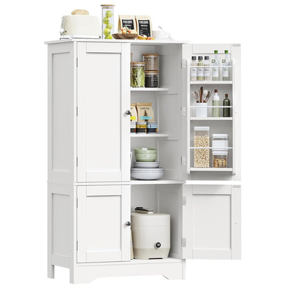 43'H Pantry Cabinet with 4 Doors, Kitchen Cabinet with 6 Door Shelves, Storage Cabinet-Kitchen Pantry for Living Room, Dining Room, Bathroom, White