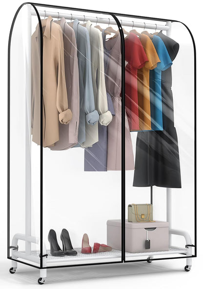 Clear Garment Rack Cover 43" L x 20" W x 60" H, Clothes Rack Cover with Reinforced Zipper, Waterproof PEVA Dustproof Protection – Cover Only, Rack Not Included