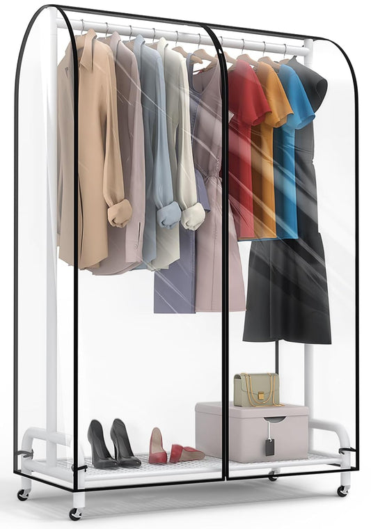 Clear Garment Rack Cover 43" L x 20" W x 60" H, Clothes Rack Cover with Reinforced Zipper, Waterproof PEVA Dustproof Protection – Cover Only, Rack Not Included