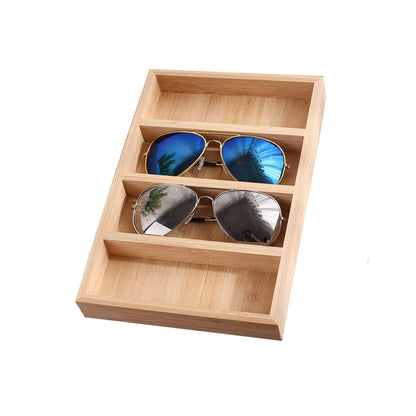 TANG SONG 1 Pack Bamboo Sunglasses Display Tray Eyewear Storage Case for Home or Office