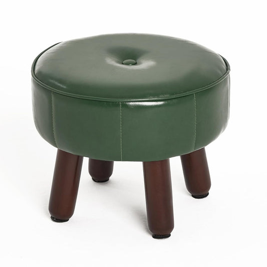 13in Small Foot Stool Ottoman, Faux Leather Foot R... (Green)
