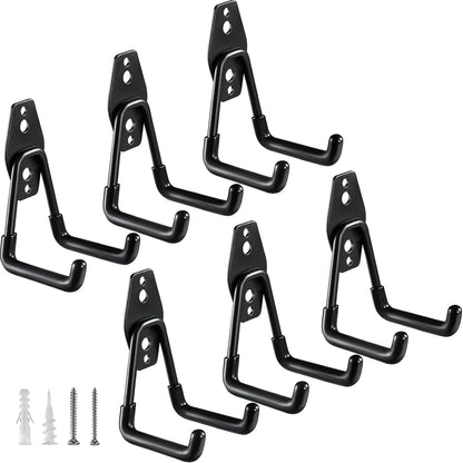 HUPBIPY Heavy Duty Garage Hooks 6 Pack, 2.8 inch Small U Shaped Hanger, Wall Mounted Storage System, Power and Garden Tool Organizer, for Hanging Ladders, Hose, Bulk Items and More