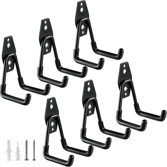 HUPBIPY Heavy Duty Garage Hooks 6 Pack, 2.8 inch Small U Shaped Hanger, Wall Mounted Storage System, Power and Garden Tool Organizer, for Hanging Ladders, Hose, Bulk Items and More