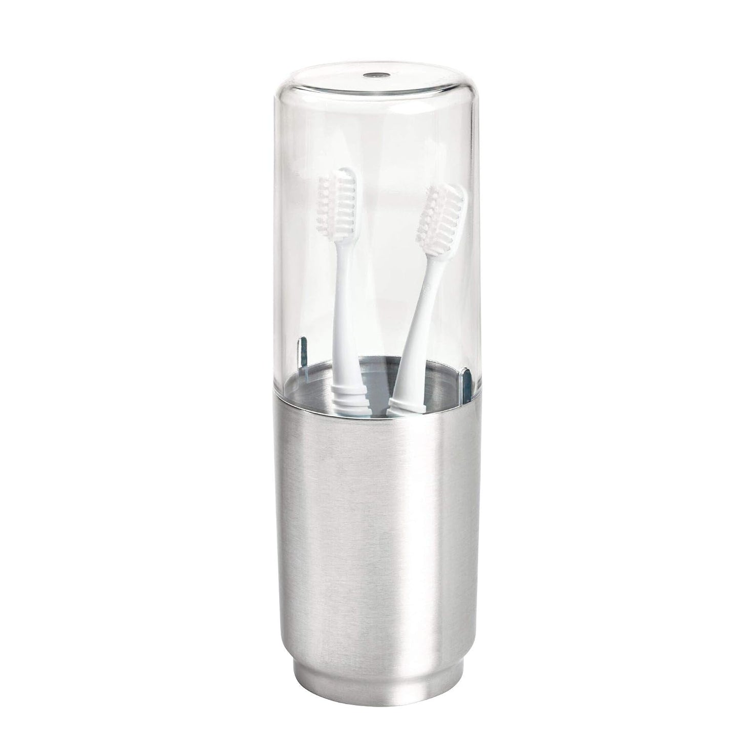 iDesign Austin Metal Covered Holder Stand, Holds Regular and Electric Toothbrushes in Master, Guest, Kid's, College Dorm Bathroom, Brushed | Holds Regular and Electric Toothbrushes for Bathroom or Vanity