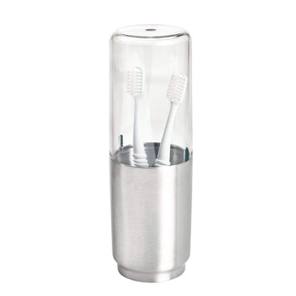 iDesign Austin Metal Covered Holder Stand, Holds Regular and Electric Toothbrushes in Master, Guest, Kid's, College Dorm Bathroom, Brushed | Holds Regular and Electric Toothbrushes for Bathroom or Vanity