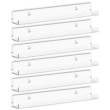 Lifewit Narrow Acrylic Floating Shelves for Vinyl Record 12", Clear 6 Pack | Wall Shelf for Nail Polish, Book, Picture, Makeup, Album Covers Display Organizer for Bedroom, Living Room, Bathroom Decor