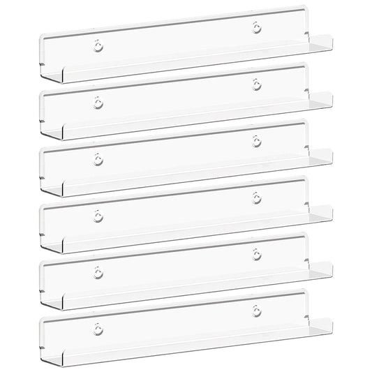 Lifewit Narrow Acrylic Floating Shelves for Vinyl Record 12", Clear 6 Pack | Wall Shelf for Nail Polish, Book, Picture, Makeup, Album Covers Display Organizer for Bedroom, Living Room, Bathroom Decor