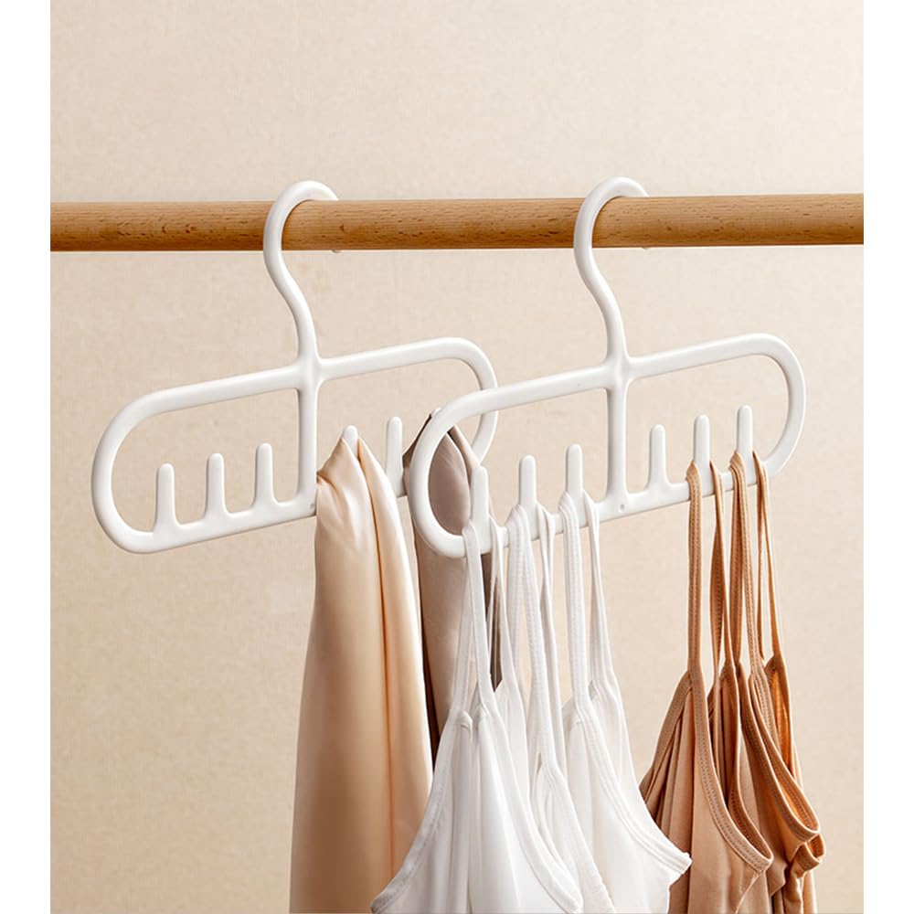 4 Pack Tank Top Hanger with 6 Hooks, Durable Hanging Closet Organizer Accessories Holder for Camisole, Bow Tie, Scarves, and More | White
