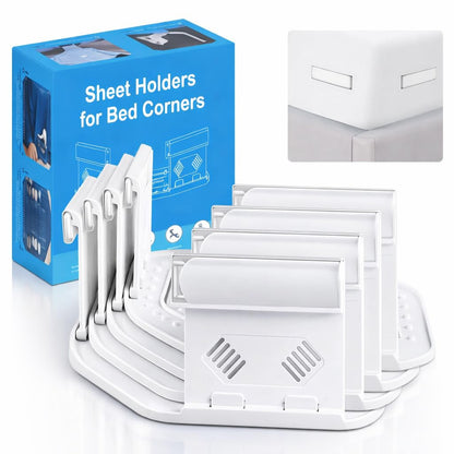 Bed Sheet Holders for Corners, Upgrade Bed Sheet Grippers Locks, 4PCS Fitted Sheet Holder Keep Sheets Firm & Tight, Non-Slip Sheet Clips for Fitted Sheets, Fit All Mattress Easy Install