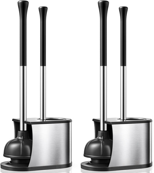 Toilet Plunger and Brush Set: 2 Pack 2 in 1 Stainl... (2 Count | Silver | Stainless Steel)