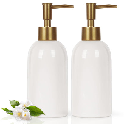 Natheeph 14OZ Soap Dispenser for Bathroom/Kitchen Fill Hand Soap/Dish Soap | Ceramic Soap Dispenser Refillable Shampoo/Lotion/Liquid/Detergent for Bathroom/Kitchen, Soap Pump Dispenser Bottle, 2PC White