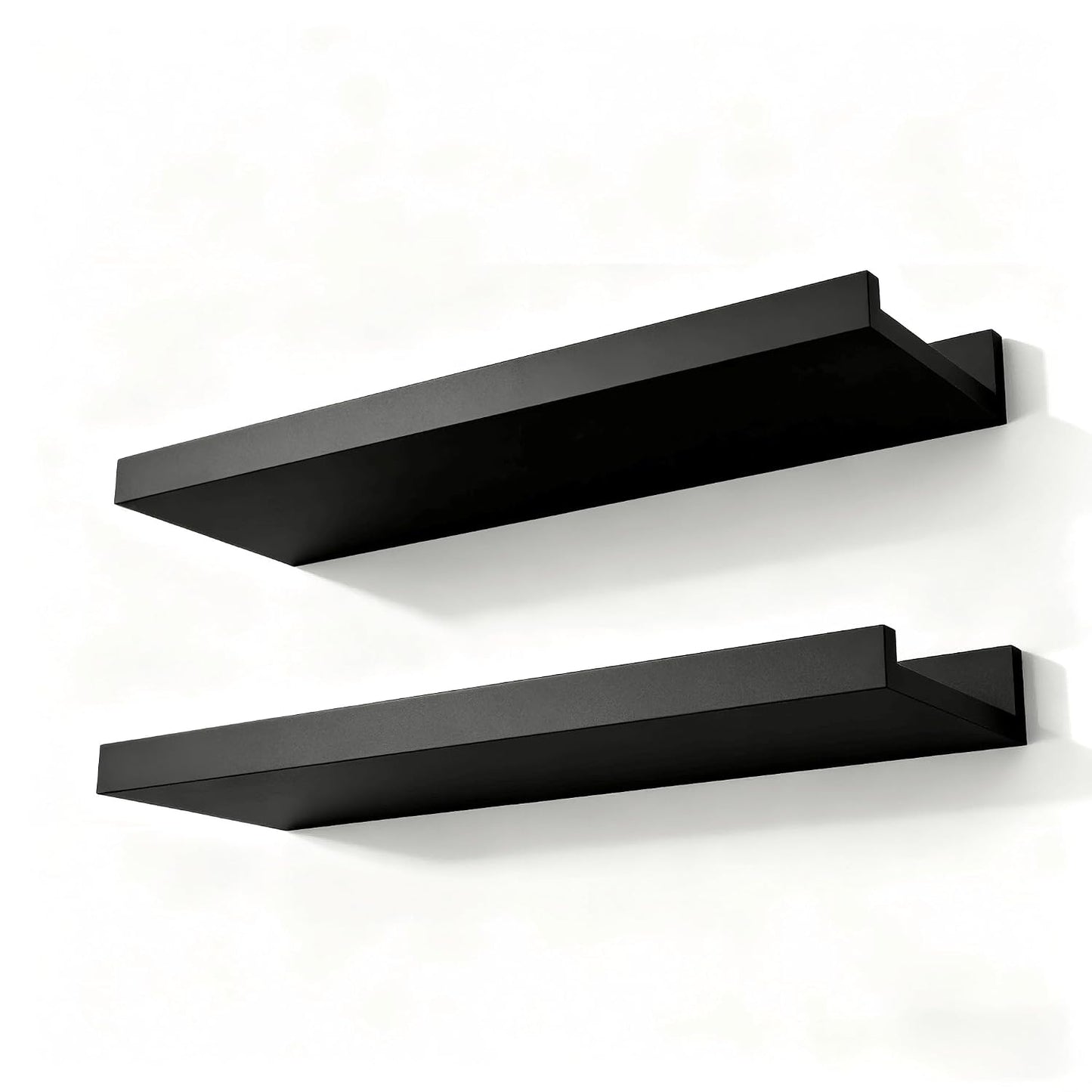Black Floating Shelves for Wall Decor, 14 in Shelf with Lip Set of 2 | 4.5" Deep Display Picture Ledge Shelf, Wall Mounted Wood Storage Shelves for Bedroom, Bathroom, Living Room, Kitchen Nursery