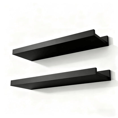 Black Floating Shelves for Wall Decor, 14 in Shelf with Lip Set of 2 | 4.5" Deep Display Picture Ledge Shelf, Wall Mounted Wood Storage Shelves for Bedroom, Bathroom, Living Room, Kitchen Nursery