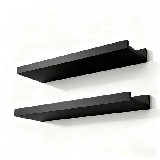Black Floating Shelves for Wall Decor, 14 in Shelf with Lip Set of 2 | 4.5" Deep Display Picture Ledge Shelf, Wall Mounted Wood Storage Shelves for Bedroom, Bathroom, Living Room, Kitchen Nursery