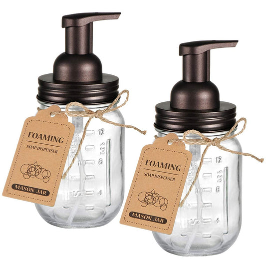 Mason Jar Foaming Soap Dispenser, Glass Soap Bottl... (2 Count | Bronze)