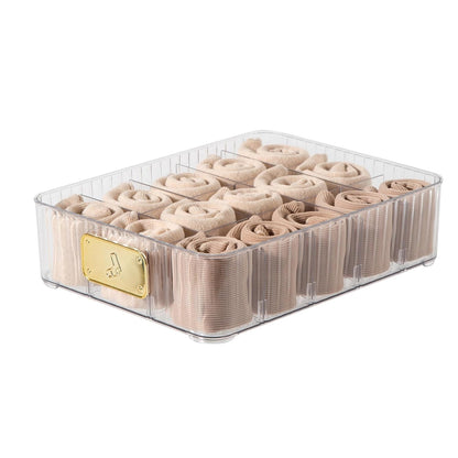 Sock Organizer for Drawer, 15 Compartments Detachable Plastic Underwear Drawer Organizer with Lid for Closet, Compartment Storage Ideal for Socks, Bras, Ties, and Scarves (Sock)
