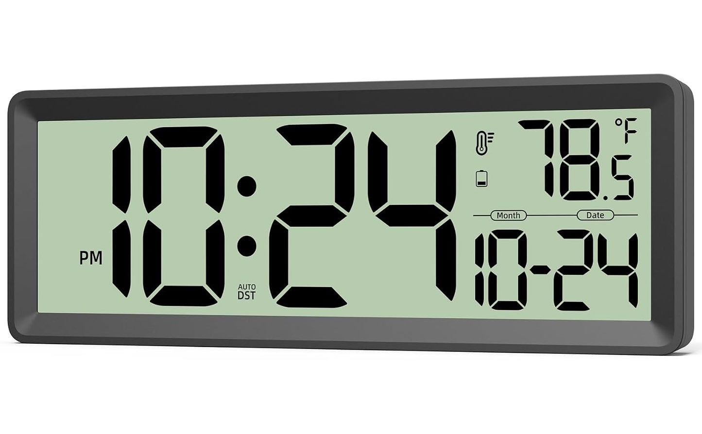 14” Large Digital Wall Clock Battery-Operated with Temperature, Date, DST | Big Digital Clock for kitchen, farmhouse, bedroom, bathroom, classroom, office, living room - Modern, Silent, Easy-to-Read