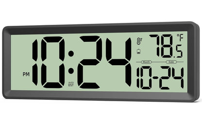 14” Large Digital Wall Clock Battery-Operated with Temperature, Date, DST | Big Digital Clock for kitchen, farmhouse, bedroom, bathroom, classroom, office, living room - Modern, Silent, Easy-to-Read