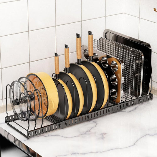 Pot and Pan Organizer Rack for Cabinet, 3 Expandab... (Iron)
