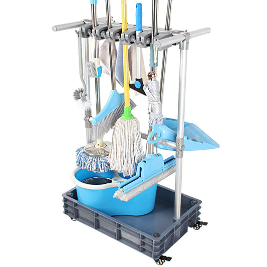 Broom And Mop Holder Put Wet Mops Movable Floor-Mo... (Silver | Aluminum)