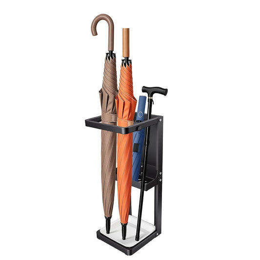 Umbrella Stand for Entryway, Sturdy Metal Umbrella Holder Indoor with Removable Drip Tray, Small Umbrella Rack for Long and Compact Umbrellas, Black Umbrella Storage Stand for Home Office