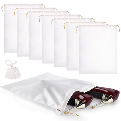 Ewen 11.8x15.7in Dust Bags for Shoes, 7 Pack of Dustproof Silky Bags with Drawstring for Sneakers Storage, White Satin Purse Storage Bags, Pouches Covers for Travel, Dust Cover Bag for Luxury Wallet
