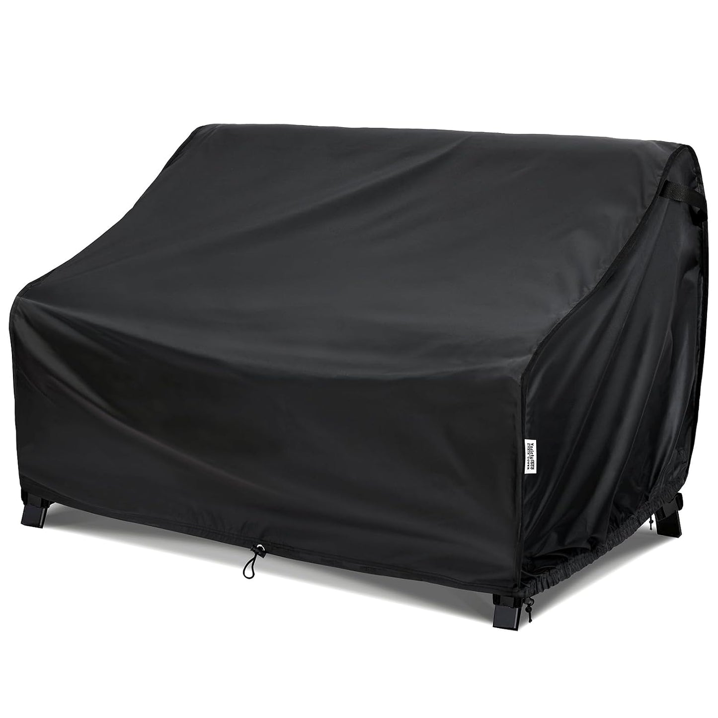 Outdoor Couch Cover Waterproof, Various Size for Patio Sofa | Fit 62x38x35 inch for 2-Seater Loveseat Outside Bench, Height Adjustable, Windproof Buckle Strap, Storage Bag, 2 Pack, Black
