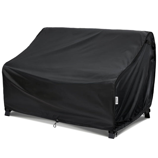Outdoor Couch Cover Waterproof, Various Size for Patio Sofa | Fit 62x38x35 inch for 2-Seater Loveseat Outside Bench, Height Adjustable, Windproof Buckle Strap, Storage Bag, 2 Pack, Black