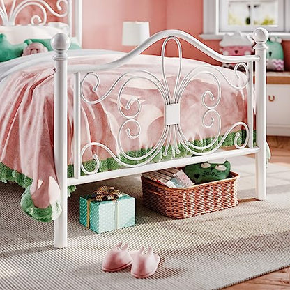 SHA CERLIN Twin Size Metal Bed Frame with Butterfly Headboard, White