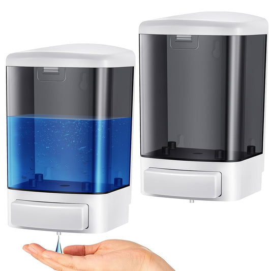 Hushee 2 Pcs Commercial Soap Dispenser Hand Wall Mounted Bathroom 33.8oz/1000ml Manual Soap Dispenser Liquid Containers with Pump Black Shower Plastic Wash Wall Container Shampoo Gel for Kitchen Hotel