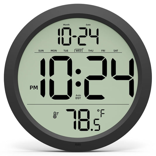 Digital Wall Clock Battery-Operated, 8 Inch Small... (Black | Plastic)