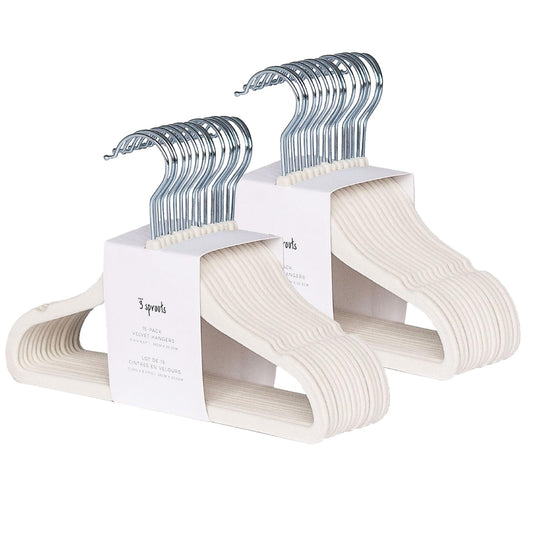 3 Sprouts Velvet Baby Hangers, Non Slip Slim, Cream, 30 Pack | Non-slip velvet, Notched shoulders, 360-degree swivel hook, 11.75 x 8 in, Infant and toddler clothes, Soft colors for nursery