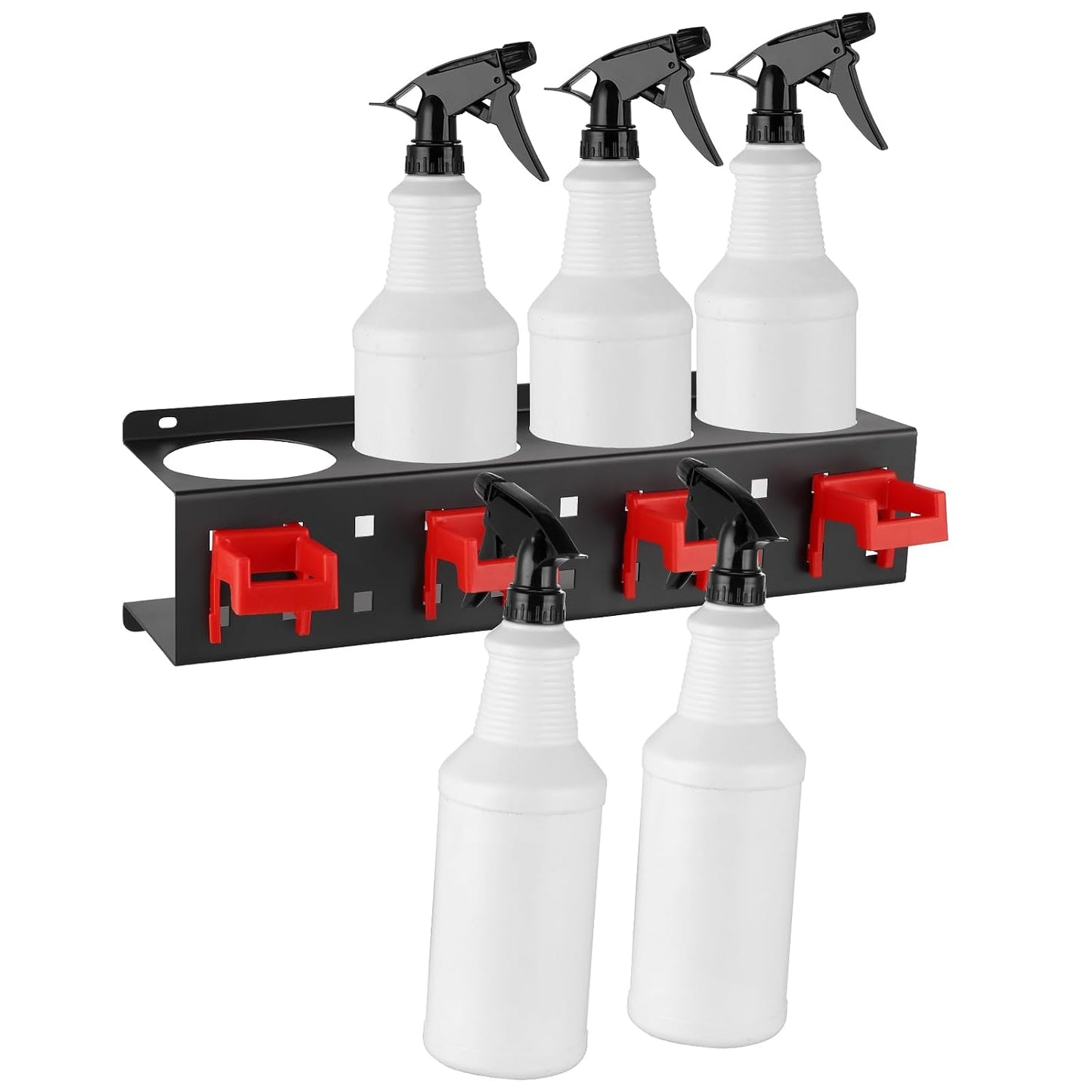 MOLIGOU Spray Bottle Holder Wall Mount, Detailing Bottle Organizer, Spray Bottle Rack with 4 Holes and 4 Hooks