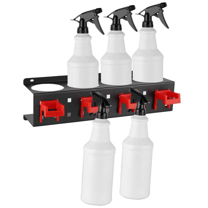 MOLIGOU Spray Bottle Holder Wall Mount, Detailing Bottle Organizer, Spray Bottle Rack with 4 Holes and 4 Hooks