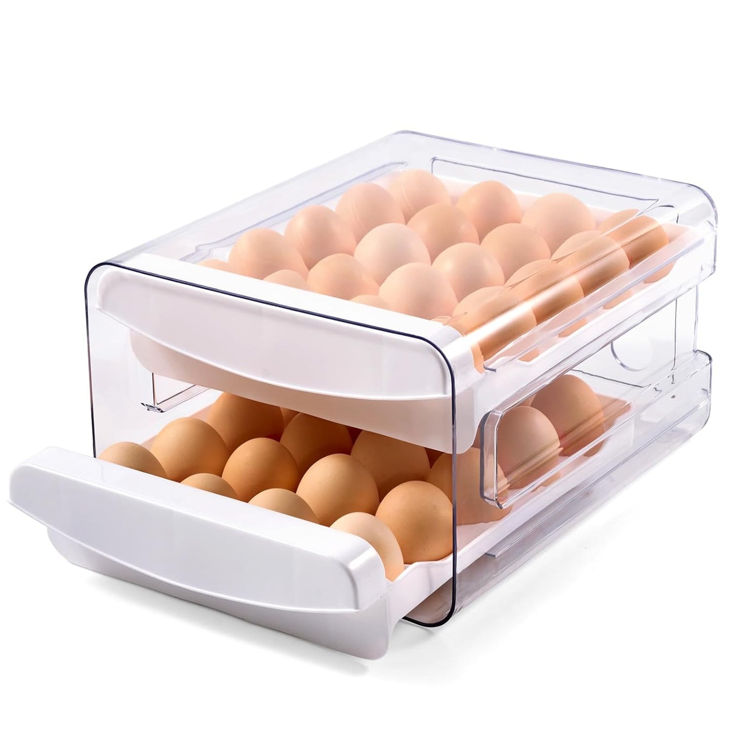 Luckore 2 Tier Egg Holder for Fridge Container for 40 Eggs with Drawer | Clear Stackable Egg Organizer Holder Tray for Fridge, Storage Container with Handles for Refrigerator, Countertop