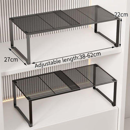 Extendable Metal Wire Shelf Organizer - Adjustable 15-24.4in Length, Stackable Storage Rack for Kitchen/Pantry/Bathroom/Shoe Cabinet/Tool Closet (1,Black)