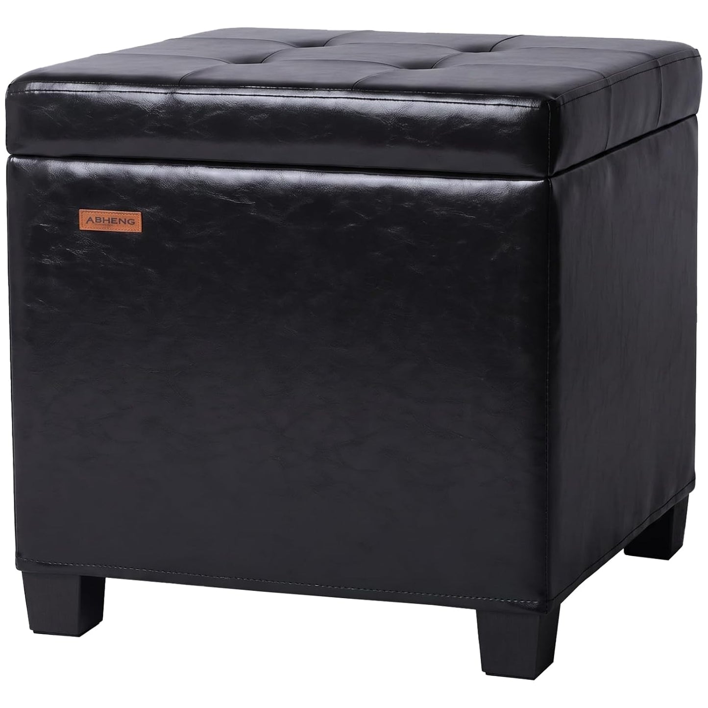 ABHENG Synthetic Leather Cover Steel Frame Ottoman with 48L Storage,17.7" x 17.7" x 17.7" Square Storage Ottoman Stool Cube with Legs,for Dorm Livingroom Black UASND63B