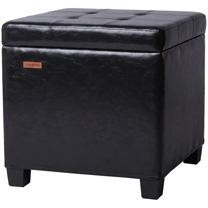 ABHENG Synthetic Leather Cover Steel Frame Ottoman with 48L Storage,17.7" x 17.7" x 17.7" Square Storage Ottoman Stool Cube with Legs,for Dorm Livingroom Black UASND63B