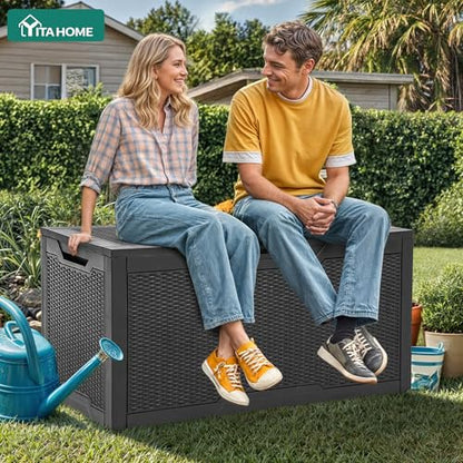 YITAHOME 100 Gallon Resin Deck Box | Weather Resistant Outdoor Storage Box, Lockable Indoor Outdoor Storage for Supplies and Essentials, Black
