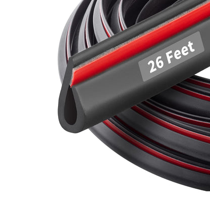 26 Feet Rubber Edge Trim Weather Stripping, BISOTHAI Self-Adhesive Rubber U Channel Edge Trim for Car Doors, Hatches, and Glass, Steel Plates, Easy Cut to Size(Black)