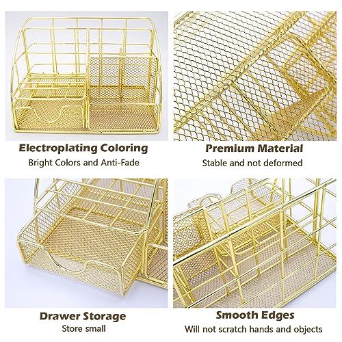 Office Desk Organizers, Gold 13PCS Office Supplies and Accessories Desk Organizer, Acrylic Stapler, Staple Remover, Clips, Scissor, Phone Holder, Pen, Pen Holder