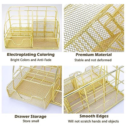 Office Desk Organizers, Gold 13PCS Office Supplies and Accessories Desk Organizer, Acrylic Stapler, Staple Remover, Clips, Scissor, Phone Holder, Pen, Pen Holder