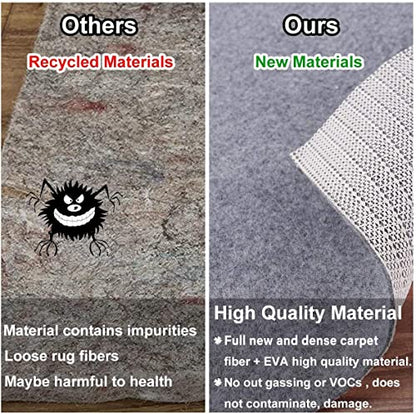 Non Slip Rug Pad Grippers - 9x12 Ft, 1/8" Thick, (Felt + Rubber) Double Layers Area Carpet Mat Tap, Provides Protection and Cushioning for Hardwood or Tile Floors