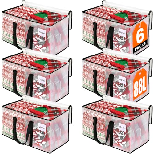 RoomHacks Moving Bags, Heavy Duty Large Storage Bags, 88L, 6 Pack, Clear | Water-Resistant Packing Bags with Reinforced Handles & Dual Zippers, Foldable Storage Totes for Dorm Move & Home Organization