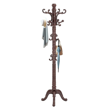 Wooden Coat Rack Stand, Solid Wood Freestanding Coat Rack, Vintage Coat Racks with 14 Hooks & Triangle Base, Standing Coat Hanger Jacket Tree Stand for Office, Entryway, Hallway