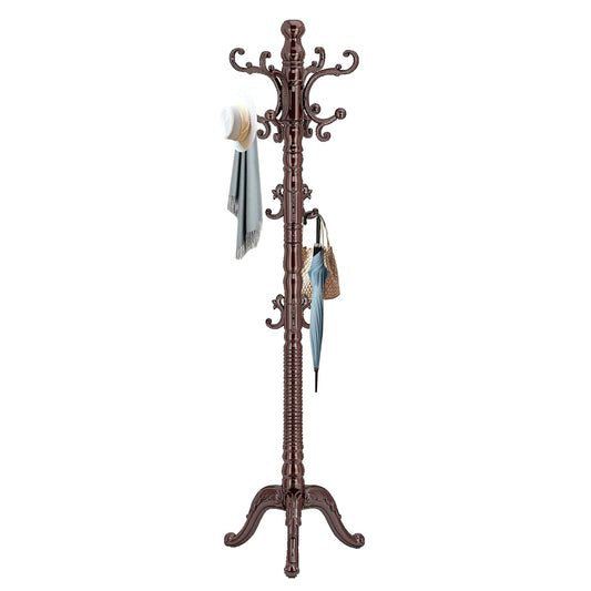 Wooden Coat Rack Stand, Solid Wood Freestanding Coat Rack, Vintage Coat Racks with 14 Hooks & Triangle Base, Standing Coat Hanger Jacket Tree Stand for Office, Entryway, Hallway