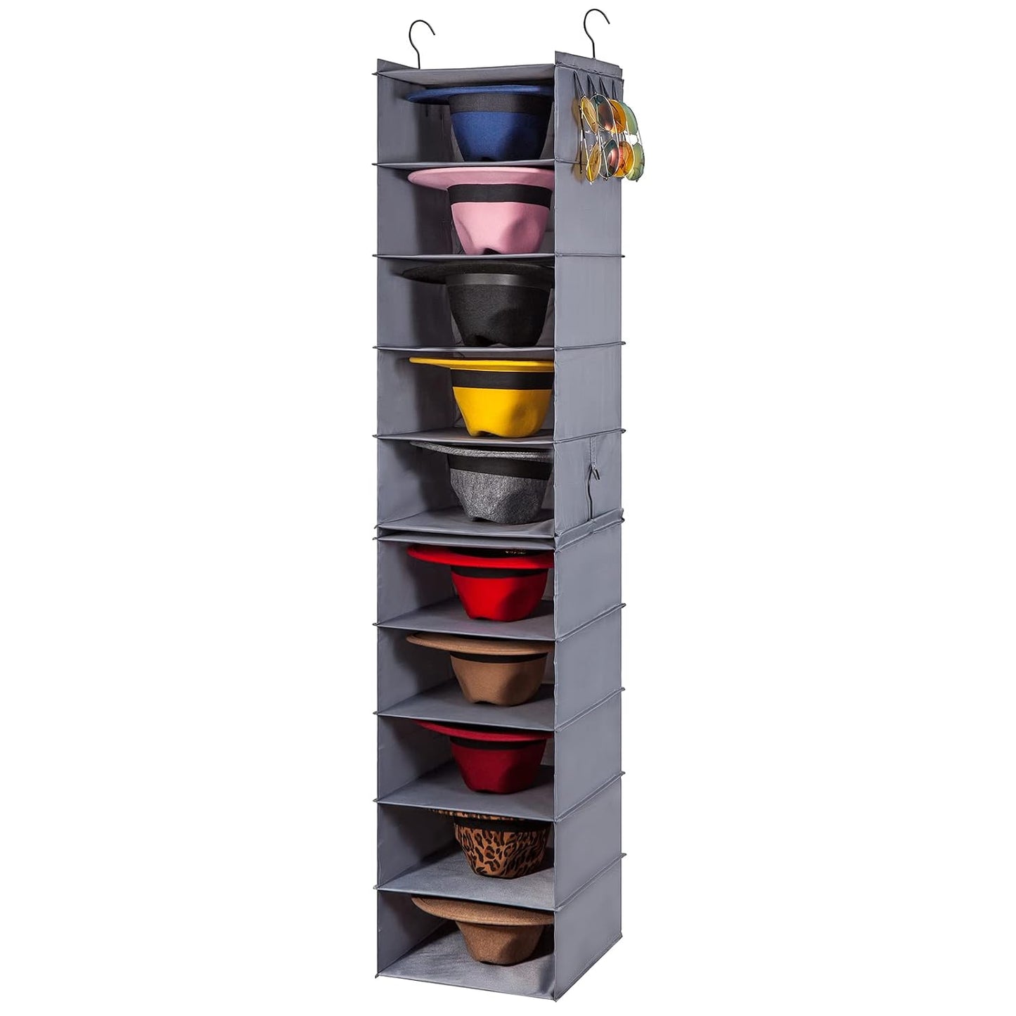 Oxford Cloth Hat Rack for Closet, Storage or Display, Grey, Large | Space Saver, 10-Shelf Organizer for Wide Brim Fedora, Trilby, Sunhat, Cowboy Hat, Baseball Cap, 2 Separate 5-Shelf, M, L, XL