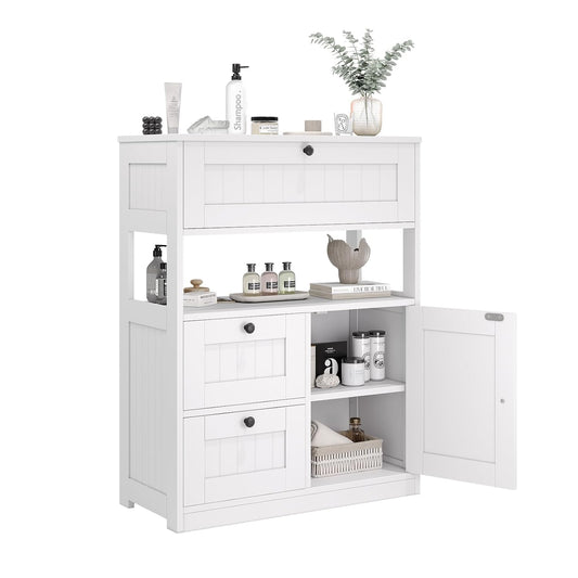 Bathroom Cabinet, Modern Bathroom Floor Storage Ca... (White1 | Engineered Wood)